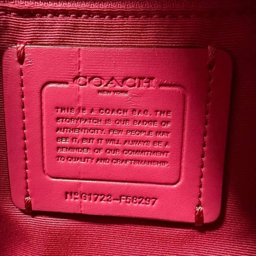 Coach Large File Shoulder Bag Signature PVC Canvas Khaki Dahlia Pink F58297